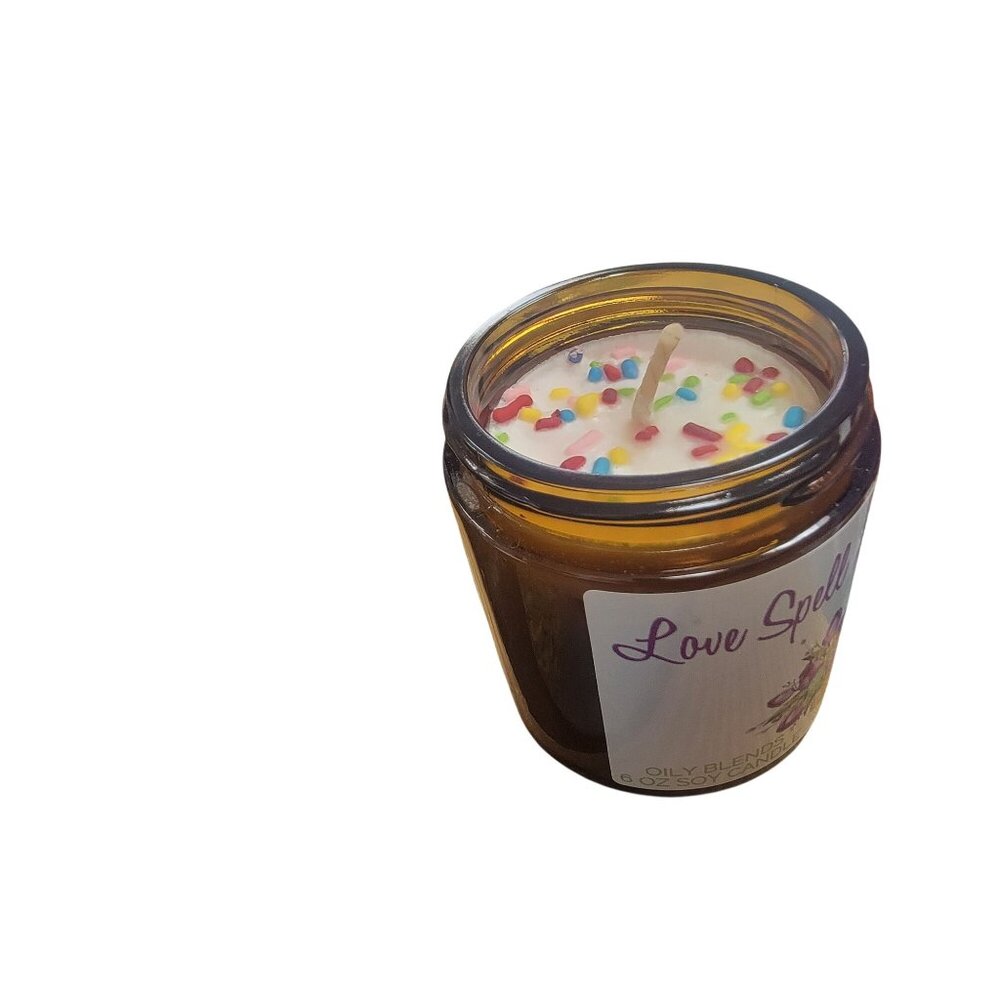 Love Spell 6 Oz Soy Candle With Colorful Wax Sprinkles & Floral Bunny Label
